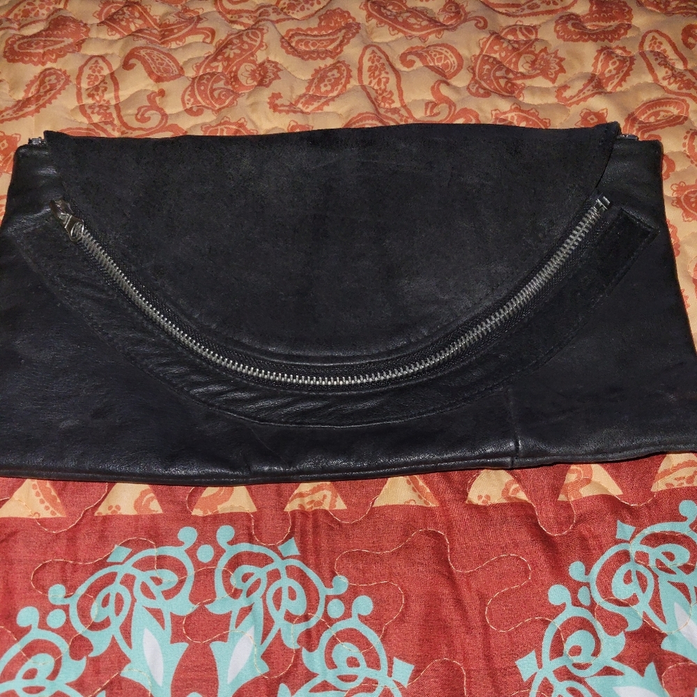 Black leather clutch